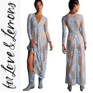 NWT For Love & Lemons x FP Temecula Blue Lace and Nude Maxi Dress